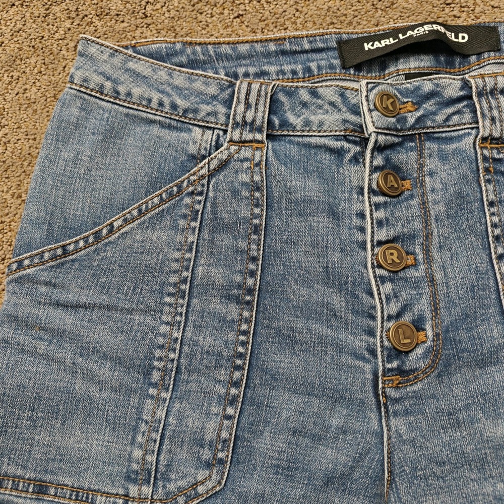 Karl Lagerfeld Paris Womens 12P Blue Wide Leg Crop Button Fly Jeans LQ5T2249 - Picture 15 of 15